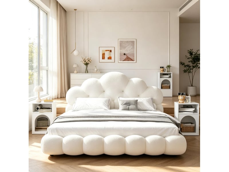  Lot de 2 tables de chevet en mdf 40x30x60 cm – blanc – 2 niches ouvertes au design arche moderne  - Conforama B