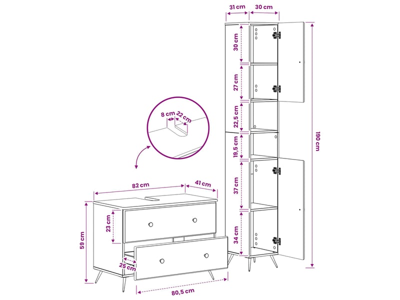 Ensemble de 2 meubles de salle de bain breda blanc brillant cf63080 - Conforama E