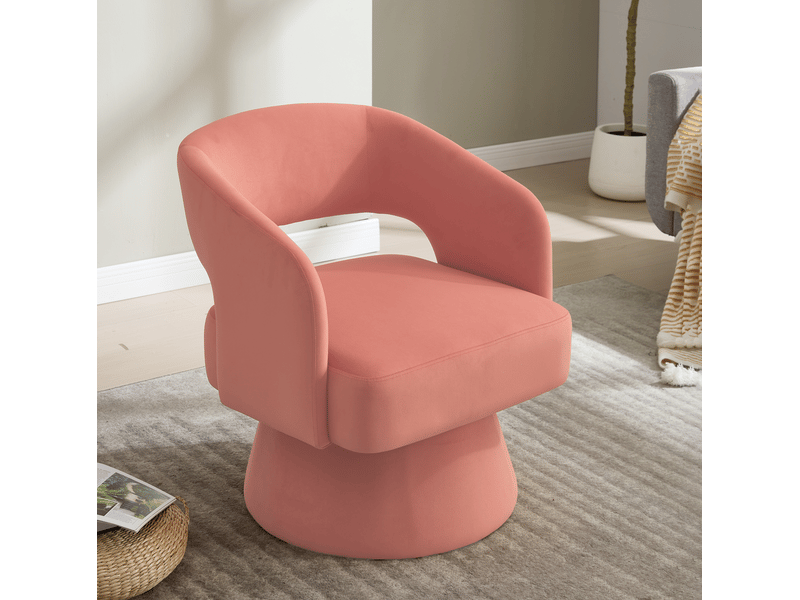 Fauteuil pivotant 360° rose en chenille avec accoudoirs  - Conforama D