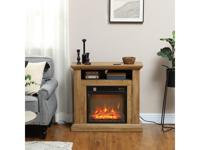  Cheminée électrique 1800 w avec effet flamme 3d, thermostat, minuterie et télécommande, marron  - Conforama C