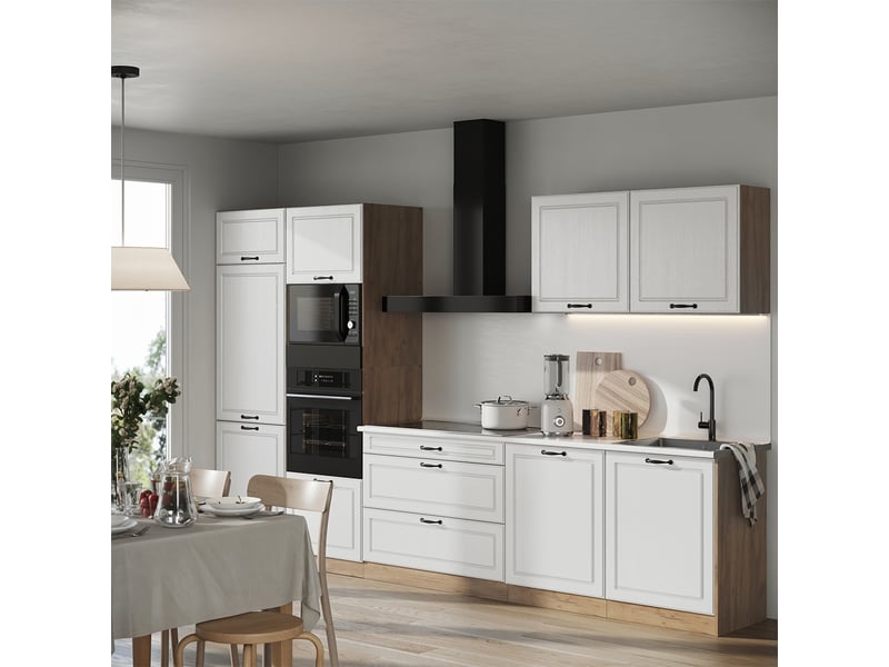  Vicco cuisine, blanc campagnechêne doré, 340cm plan de travail marbre  - Conforama C