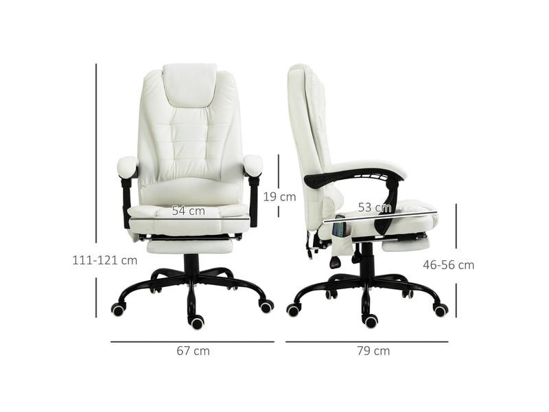  Fauteuil bureau massant, hauteur réglable, dossier inclinable, télécommande, repose-pieds, pivotant 360°, blanc.  - Conforama E