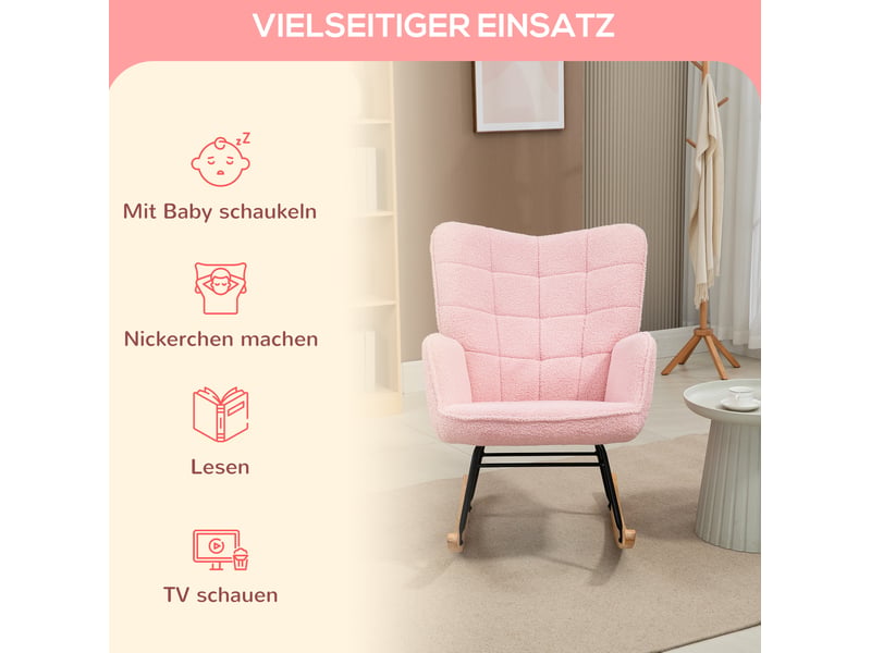  Fauteuil à bascule modenvie rose effet peau de mouton 98 x 71 x 101 cm  - Conforama E
