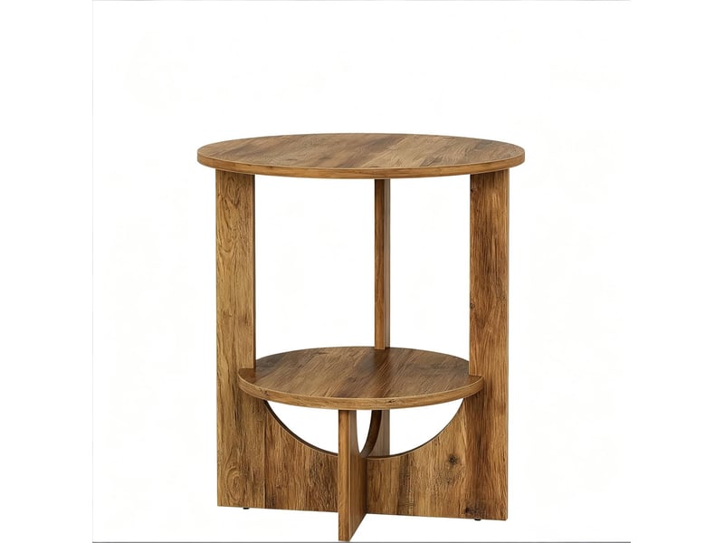 Table d'appoint ronde 50 x 50 x 65 cm – marron rustique – 2 niveaux de rangement pour salon et chambre - Conforama A