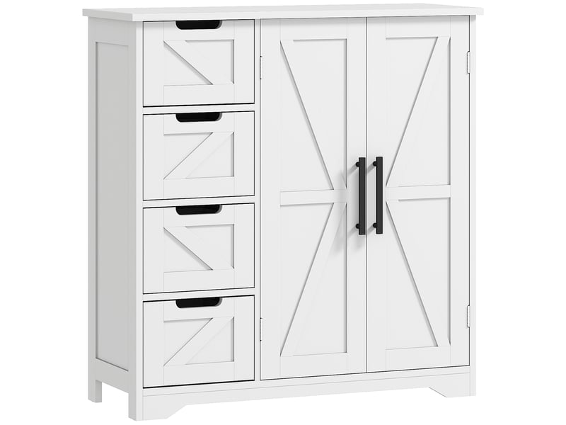  Meuble de salle de bain, meuble de rangement, avec 4 tiroirs, 1 placard, pour petits espaces, blanc, 81,2 x 30 x 83,8 cm  - Conforama B