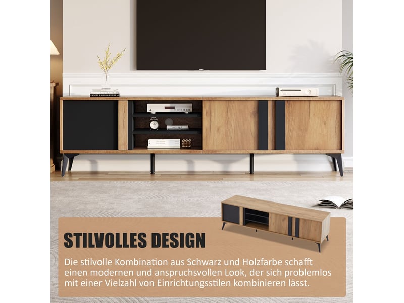  Meuble tv 180cm, rustique brun avec porte et espace ouvert meuble tv avec rangement  - Conforama E