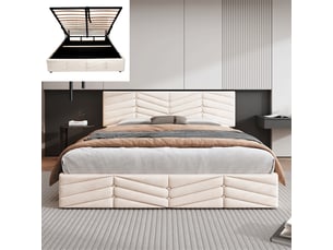 Lit coffre 140x190 cm <strong></strong>  <strong>beige</strong> coloris beige