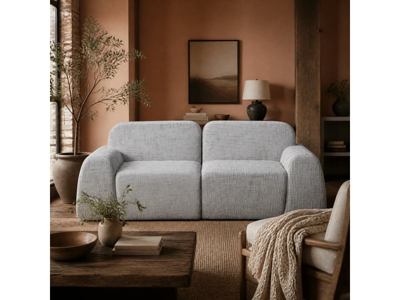 Canapé modulaire 2 places en chenille gris avec mousse 30d - Conforama C