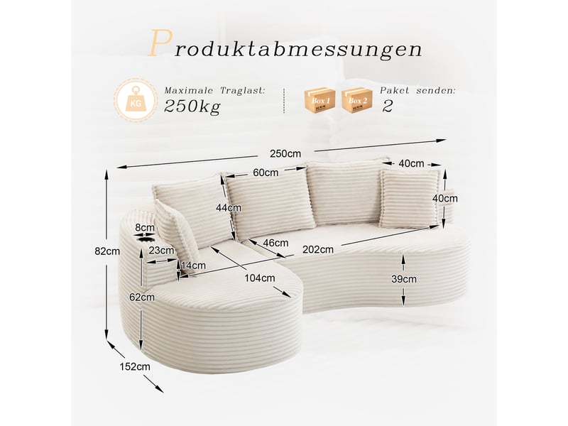 Canapé d'angle gauche fixe 3 places tissu beige canapé compressible - Conforama C