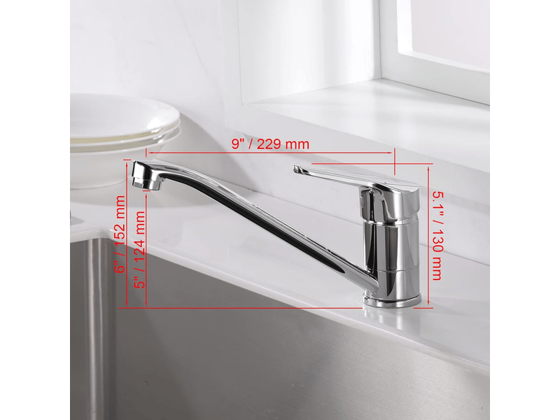  Robinet universel à long bec pivotant à 180°, eau chaude et froide, un seul trou, style court, argenté  - Conforama E