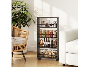 Meuble rangement etagere mobile 45x15x91 cm bois noir 4 niveaux gain de place homvra