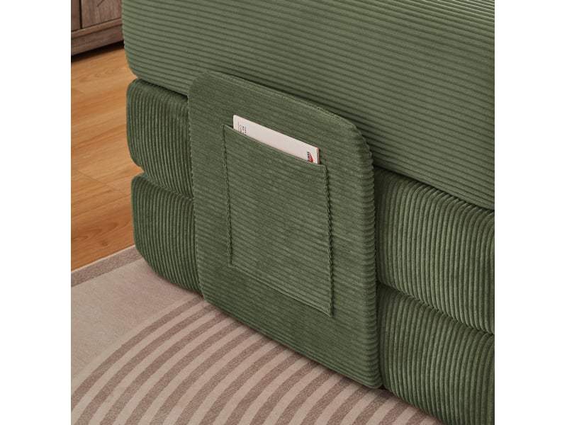 Canapé convertible 3 places 204x97x65 cm, assise 35 cm, 2 coussins, mousse, velours côtelé et acier, vert - Conforama E