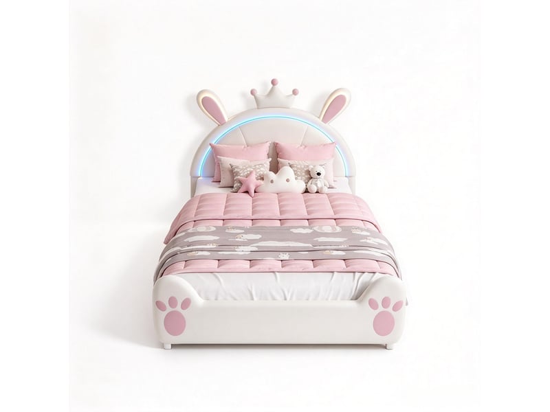  Lit enfant tête de lit lapin 90x200 cm coloris beige  - Conforama A
