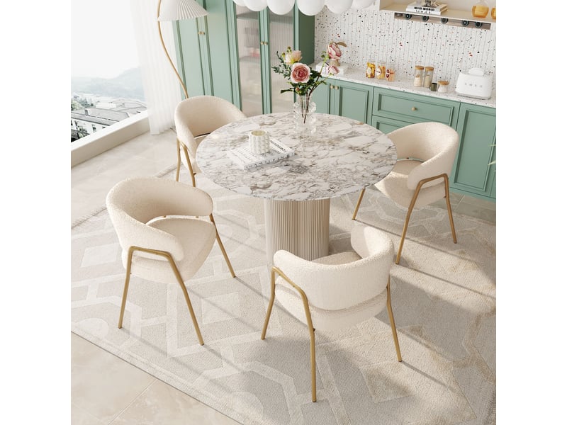  Lot de 4 chaises de salle à manger,49x48x78 cm,avec pieds dorés,tissu,blanc  - Conforama B