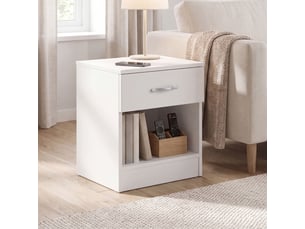 Table de chevet riano, commode de nuit, chambre, rangement, 47x40x36cm, 1 tiroir, blanc