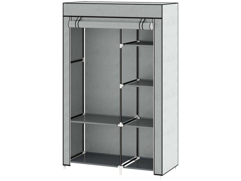  Armoire portable en tissu non tissé avec 6 étagères ouvertes et cintres, 103 x 43 x 162,5 cm, grise  - Conforama B