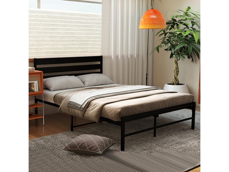 Lit 2 places métal 140x200 cm avec tête de lit mdf noir  - Conforama B