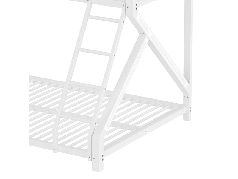 Lit superposé 90x200+140x200, métal renforcé, led intégrée, garde-corps, échelle, montage simple, blanc sans matelas - Conforama E