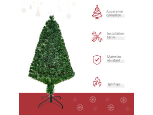 Sapin de noël artificiel lumineux fibre optique multicolore + support pied 130 branches étoile sommet brillante vert 120h cm