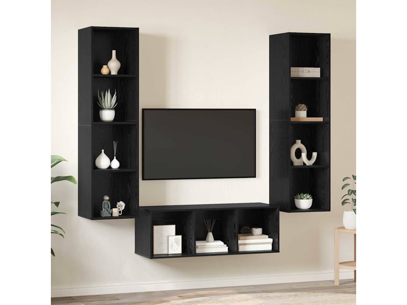  Ensemble meuble tv - banc tv - meuble de rangement 3 pcs chêne noir bois d'ingénierie  - Conforama D