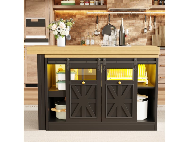 Îlot de cuisine 3-en-1 extensible et pivotant 120-197x40x72 cm noir - Conforama W