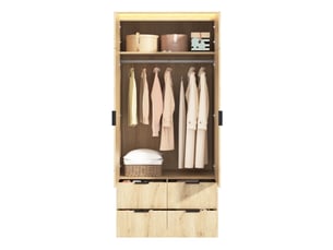 Armoire 2 portes 90x47x200 cm avec miroir, led et 4 tiroirs décor chêne