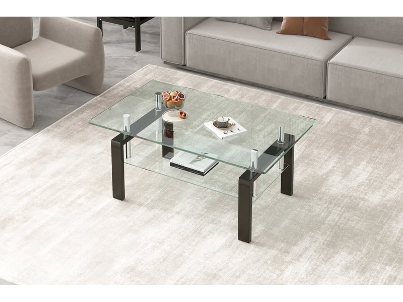  Table basse de salon, coloris transparent, en verre trempé, pour salon, pour maison et appartement, mobilier fonctionnel pour intérieur  - Conforama B