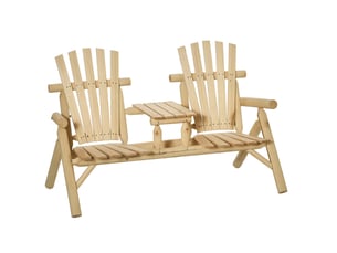 Ensemble banc de jardin pour 2 personnes, table intégrée, bois naturel, 157 x 88 x 103 cm