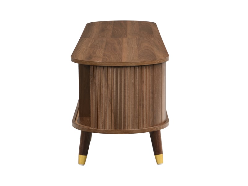  Meuble tv rotin 175 cm noyer avec porte coulissante et rangements multiples - style campagne naturel  - Conforama R