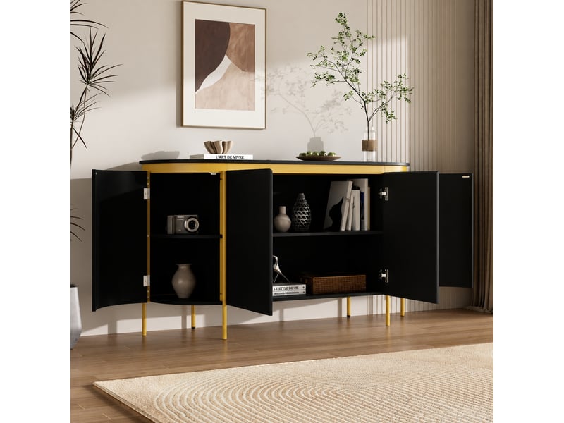 Buffet noir 4 portes, forme ovale, 140 cm - Conforama B