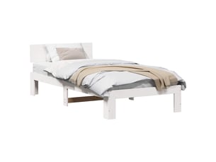 Lit adulte, lit simple, cadre de lit avec tête de lit blanc 90x200cm pin massif cf2238