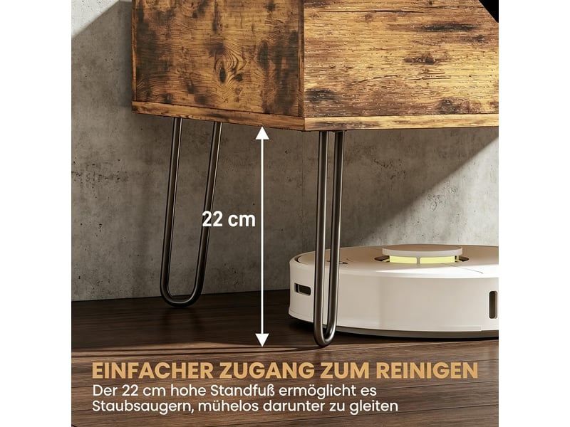  Table basse relevable avec compartiment caché et pieds métal pour salon, surface mélaminée noyer 95×50×40 cm  - Conforama E