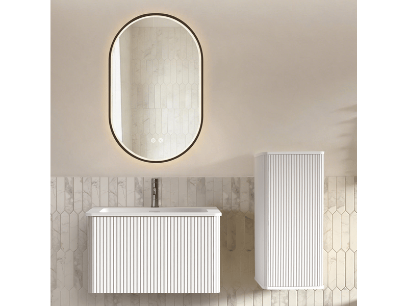  Meuble sous vasque suspendu avec vasque colonne et miroir led réglable antibuée pour salle de bain blanc 81 cm  - Conforama B