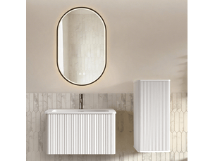 Meuble sous vasque suspendu avec vasque colonne et miroir led réglable antibuée pour salle de bain blanc 81 cm