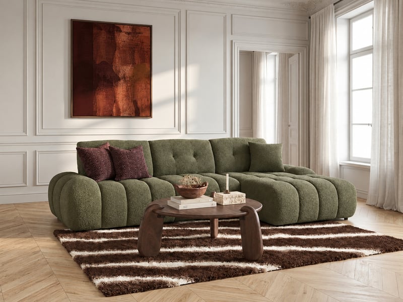  Bobochic canapé d'angle avec dossier avance recule apollon en tissu bouclette vert  angle droit APOLLON - Conforama B