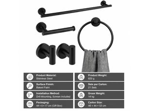 Ensemble de porte-serviettes en acier inoxydable 5 pièces, noir, accessoires de salle de
