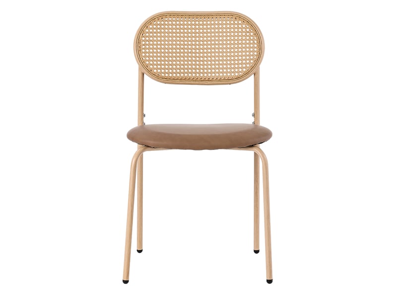  Lot de 2 chaises de salle à manger 46x48x80 cm marron, dossier en rotin, pieds en métal et assise pu  - Conforama A