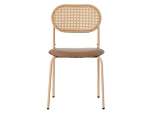 Lot de 2 chaises de salle à manger 46x48x80 cm marron, dossier en rotin, pieds en métal et assise pu