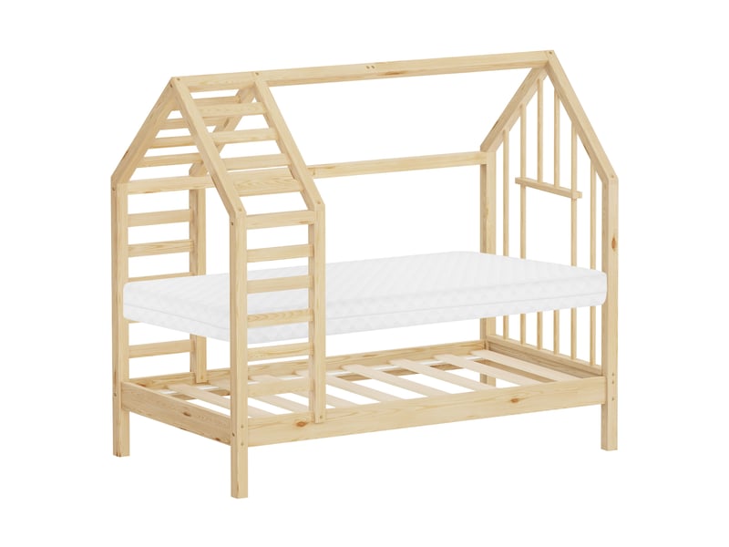  Ml-design lit cabane enfant avec matelas et sommier en bois de pin massif 70x140 cm, naturel, forme de maison avec toit et fenêtre, cadre montessori robuste pour filles et garçons, charge max. 80 kg ECD Germany GmbH - Conforama A