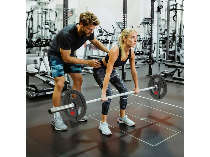  Ensemble de 2 disques de musculation de 10 kg avec trou de 5 cm et 3 poignées, en acier avec revêtement plastique, noirs.  - Conforama C