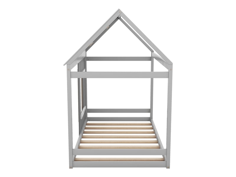 Lit enfant 90x200 cm style maison, toit et fenêtres, gris bicolore - Conforama D