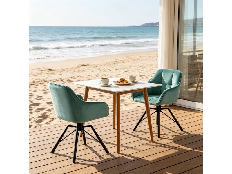  Chaise de salle à manger pivotante 57x50x82,5cm, structure métallique, finition turquoise, avec accoudoirs et dossier  - Conforama E