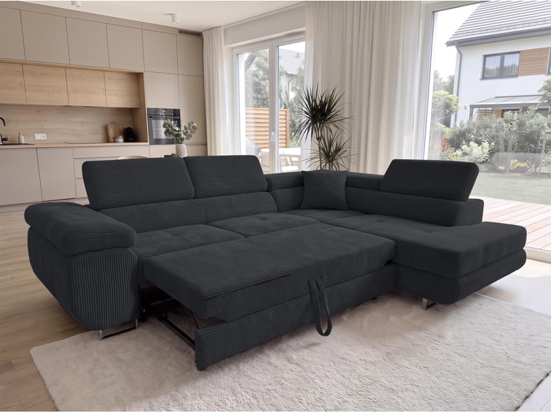  Canapé convertible 276 cm avec coffre et têtières – noir Konak - Conforama B