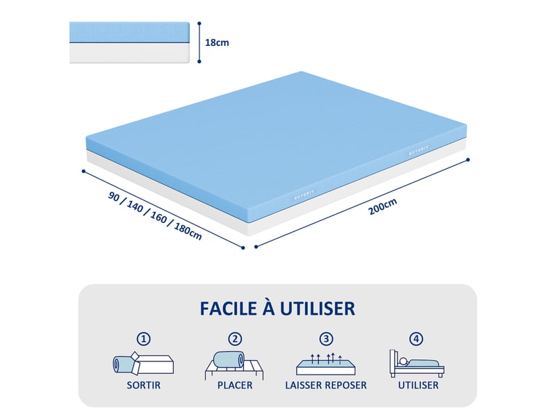  Roygbiv matelas mémoire de forme 18 cm – 7 zones h3h4, réversible, housse amovible et rafraîchissante, 180x200 cm  - Conforama C