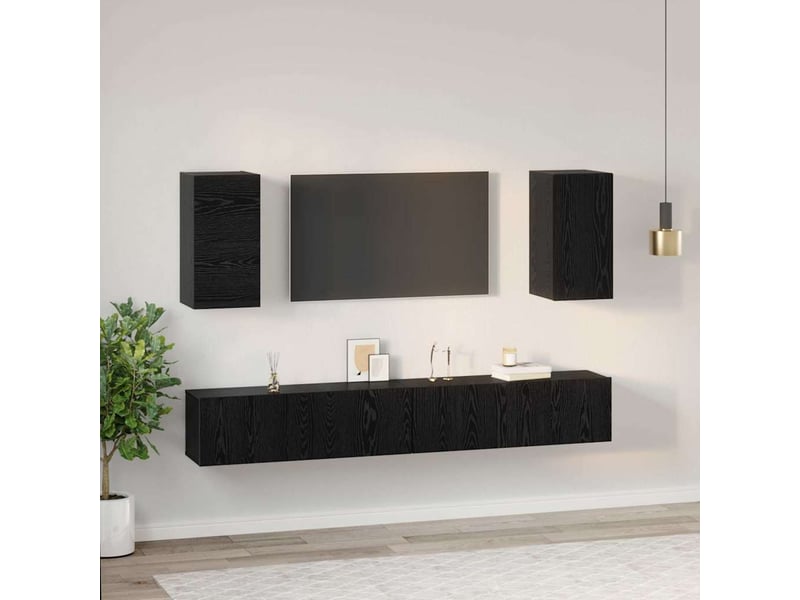  Meuble tv - banc tv - meuble de rangement mural 3 pcs chêne noir bois d'ingénierie  - Conforama D
