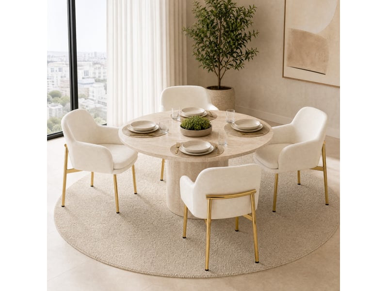 Lot de 4 chaises de salle à manger, design moderne, dossier ergonomique, tissu polyester, blanc - Conforama B