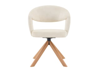 2 chaises pivotantes rétro-luxe, tissu crème, pieds bois massif, 81,5 cm, pivot 360° silencieux