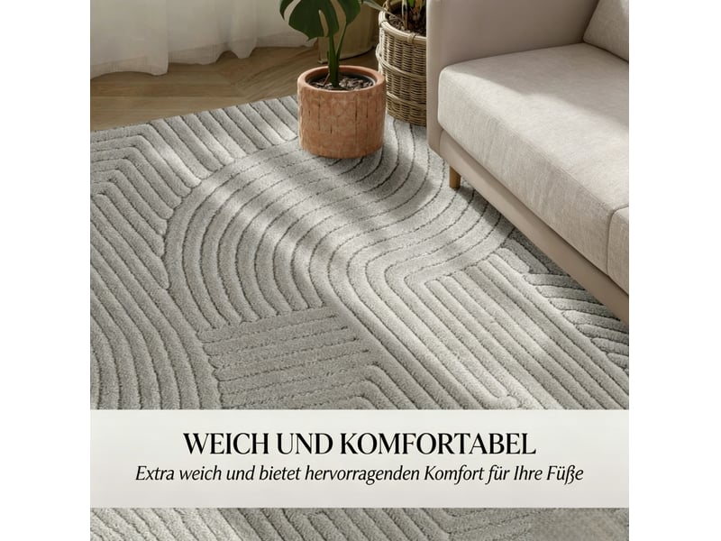  Tapis de salon 230x160 cm – gris – jacquard géométrique à poils hauts, relief et dos antidérapant  - Conforama E