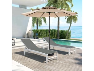 Parasol en aluminium 3 m à 3 niveaux avec inclinaison automatique, kaki, sans pied