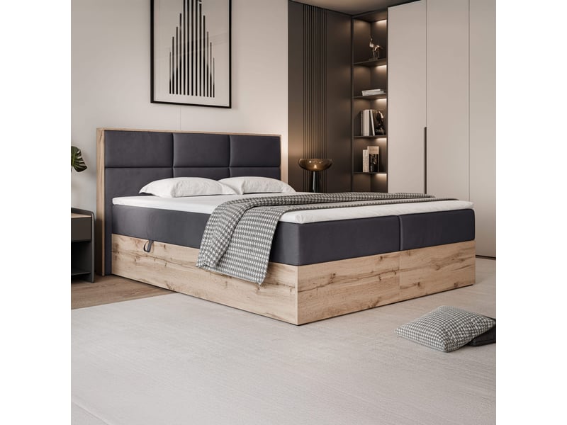  Lit coffre lavio - 120x200 cm - avec sommier et surmatelas - velours doux - gris foncé LAVIO - Conforama B